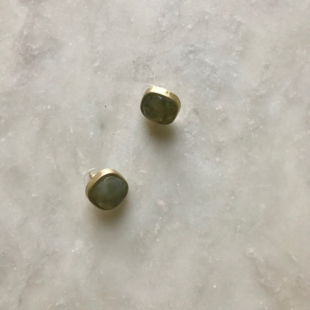 Vintage Gold Square Green Statement Earrings - image 1